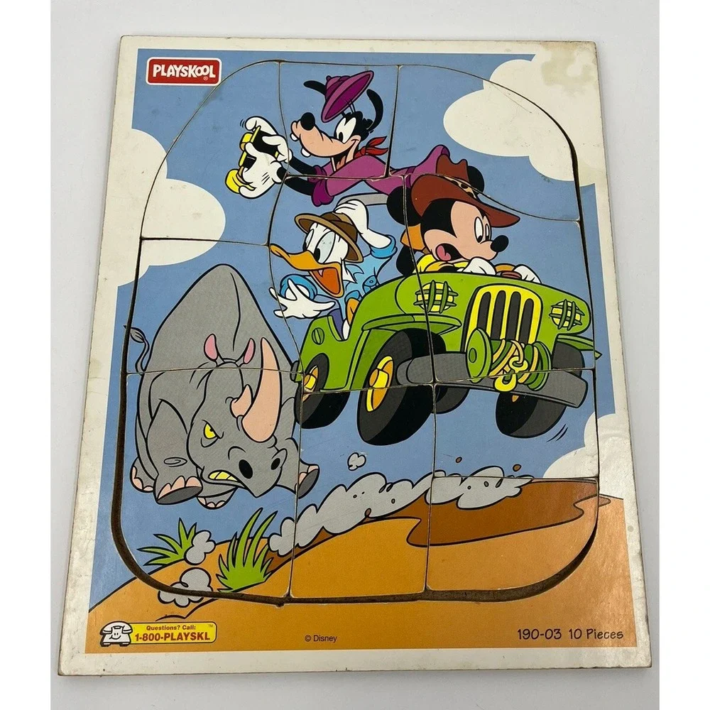 Vintage Playskool Wood 10 Piece Puzzle Disney 190-03 Donald Mickey Goofy